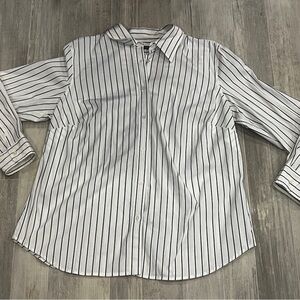 Lauren Ralph Lauren Womens 1X White Black Button Up Long Sleeve Shirt